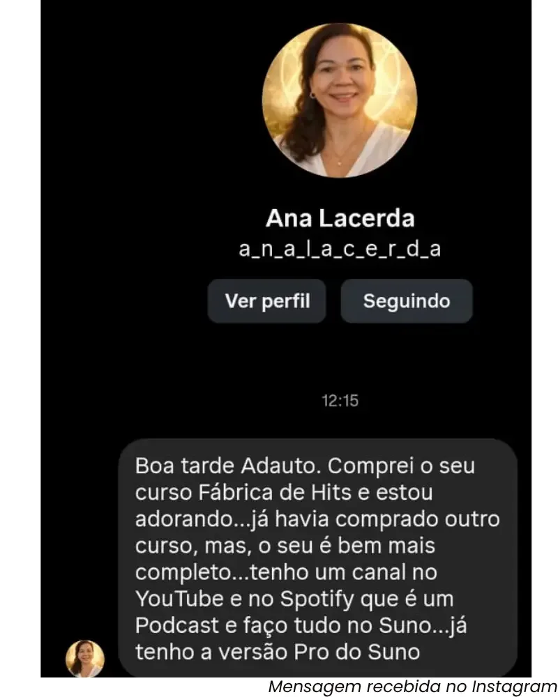 Mensagem de aluna no Instagram